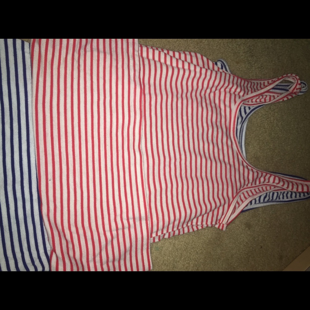 2 blue and red stripe tank tops